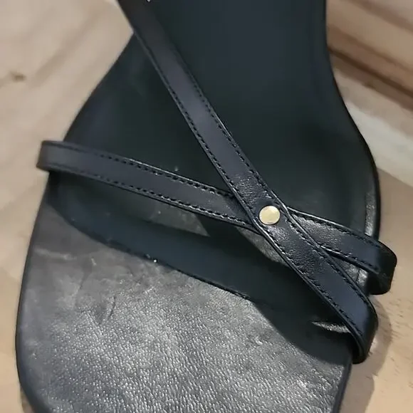 FRAME LE BRAXTON SANDAL SQUARE TOE ANKLE STRAP HEEL BLACK NOIR SIZE 40